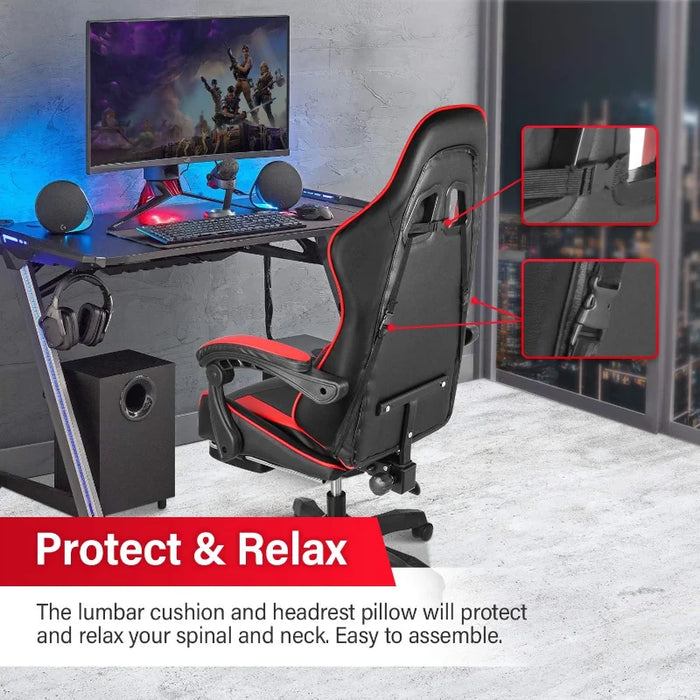 Gaming Chair, Backrest and Seat Height Adjustable Swivel Recliner Racing Office Computer Ergonomic Video Game , Red/Black