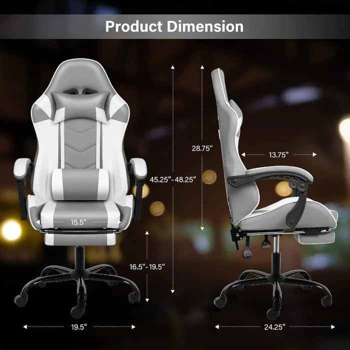 White Gaming Chair with Footrest, Big and Tall Gamer Chair, Racing Style Adjustable Swivel Office Chair, ErgonomicGame Chairs