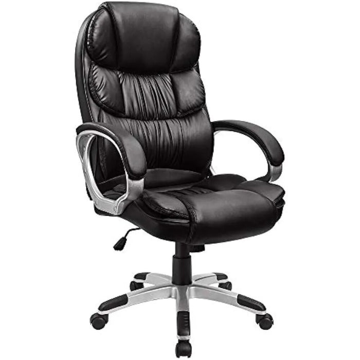 Leather High Back Office Chair Ergonomic Swivel Computer Desk Chair Lumbar Support Soft Cushioned Padded Arms, Computer Chair