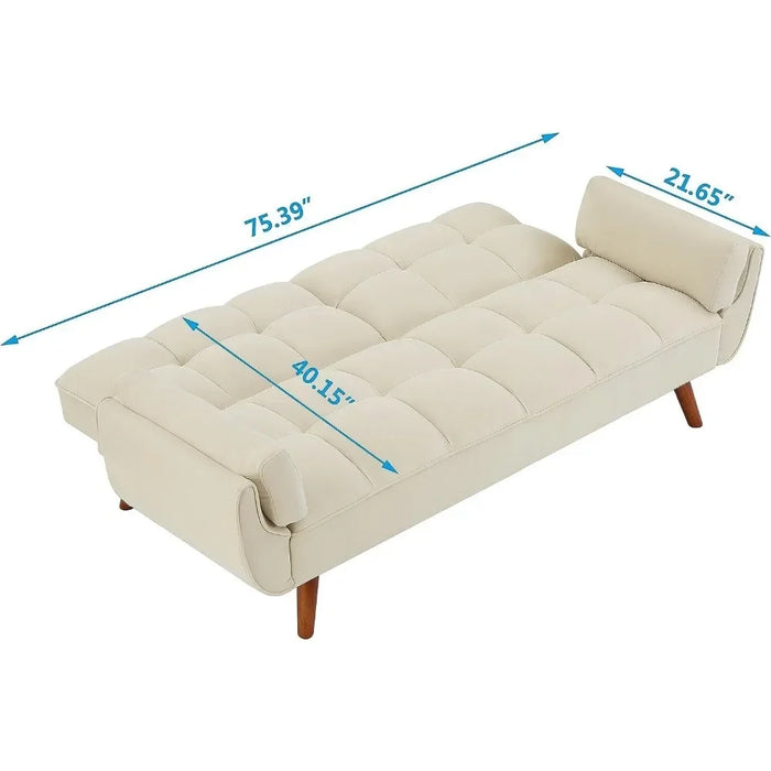 Modern Convertible Tufted Linen Upholstered Futon Sofa Daybed W/2 Pillows Luxury Sofa in the Living Room Overstuffed Comfy Home