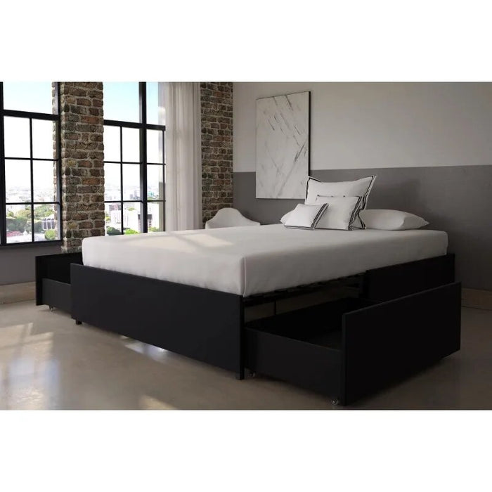 River Street Designs Maven Platform Bed With Storage, Queen, Black Faux Leather bedroom furniture