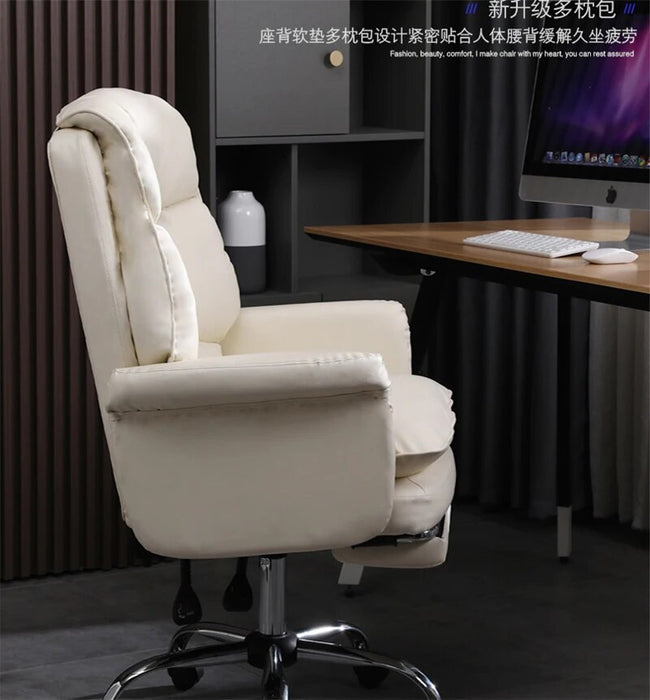 Double-layer thick cushion office chair boss chair can lie down swivel lift lunch break computer chair With footrest PU leather