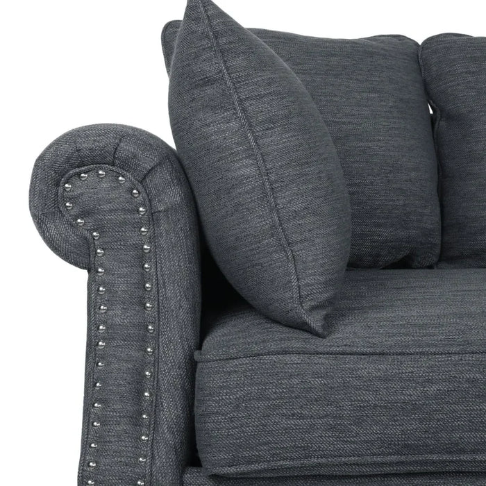 Fabric Pillow Back 3-Seater Sofa with Nailhead Trim, Charcoal and Dark Brown Sofas for Living Room