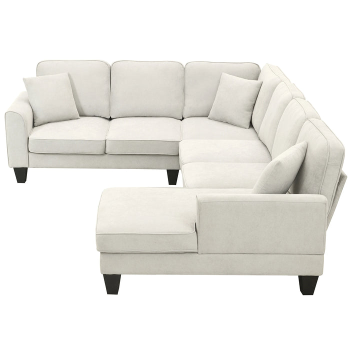 Modern U Shape Sectional Sofa, 7 Seat Fabric Sectional Sofa Set with 3 Pillows Included