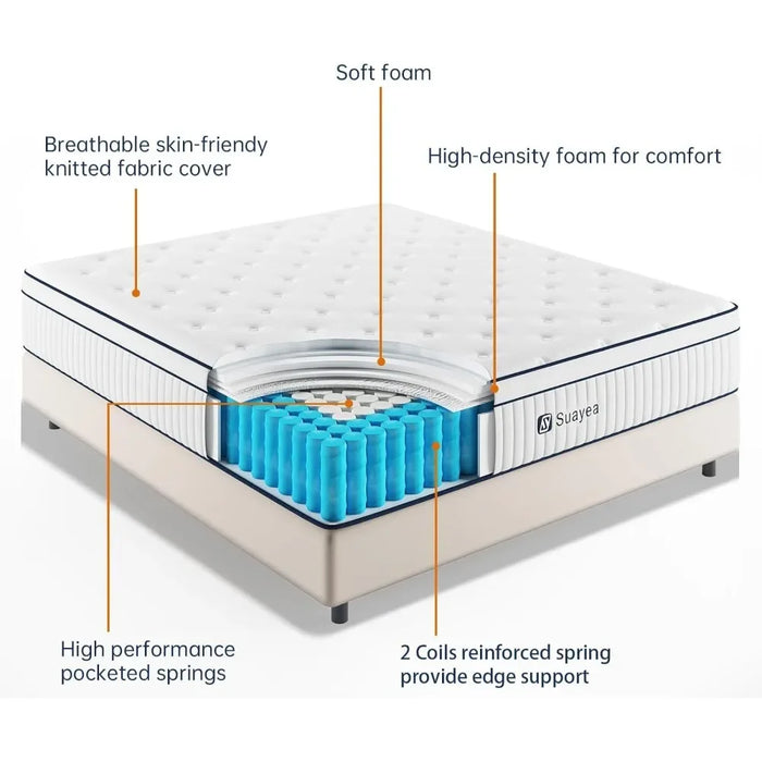 10 Inch King Size Mattress in a Box, Strength Hybrid Mattress with Pocket Spring and Soft Foam, Ultimate Motion Isolation