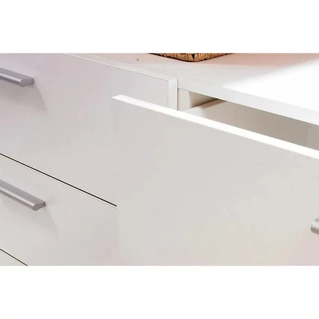 8 Drawer Wooden Storage Horizontal Double Dresser, Modern Plastic Silver Color Bar Handles,Metal Glides,White USA