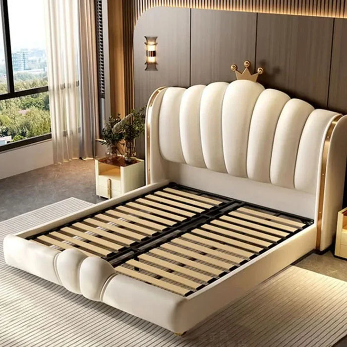 Nordic modular Aesthetic Bed King Size Cheap Cute Modern Queen double Bed White Faux Leather Camas Matrimonial Bedroom Furniture