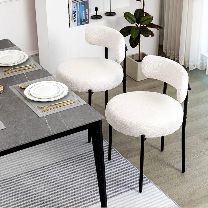 DYHE White  Chairs Set of 4, Mid-Century Modern Dining Chairs, Kitchen Dining Room Chairs, Upholstered Boucle Dining Chair