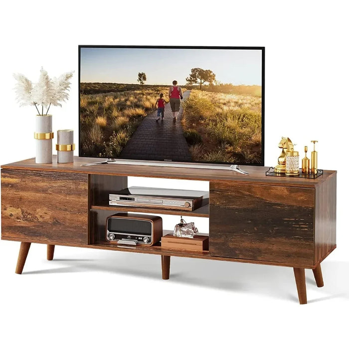 Entertainment Center With Storage for Living Room Home Furniture for Tv Cabinet Mid Century Modern TV Console Retro Brown Stand