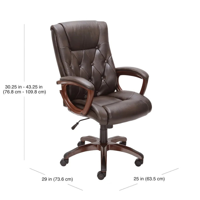 Executive, Mid-Back Manager's Office Chair with Arms, Brown Bonded Leather,25" X 29" X 30.25" To 43.25"