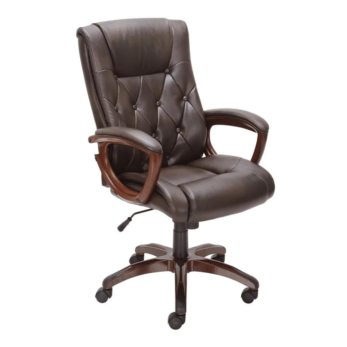 Executive, Mid-Back Manager's Office Chair with Arms, Brown Bonded Leather,25" X 29" X 30.25" To 43.25"