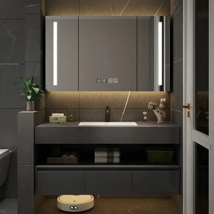 New Modern Minimalist Bathroom Cabinets Slate Integrated Seamless Washbasin Bathroom Vanity Cabinet with Sink Bathroom Furniture