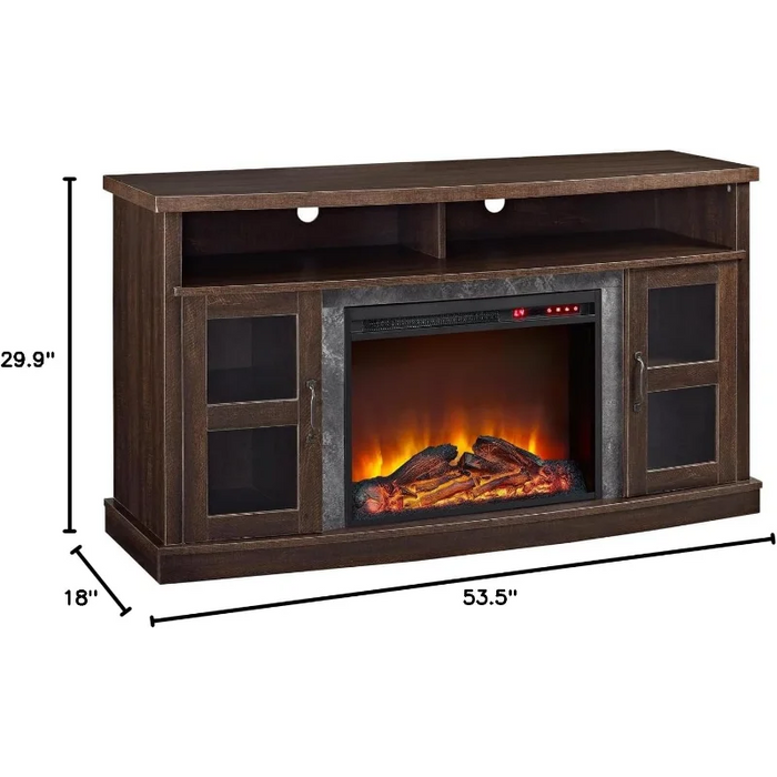 Ameriwood Home Barrow Creek Fireplace Console with Glass Doors for TVs up to 60", Espresso