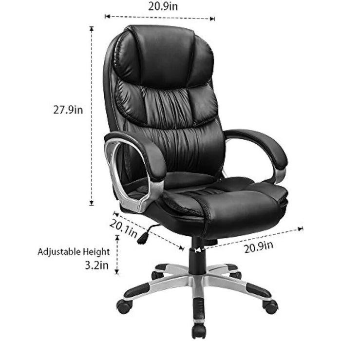 Leather High Back Office Chair Ergonomic Swivel Computer Desk Chair Lumbar Support Soft Cushioned Padded Arms, Computer Chair