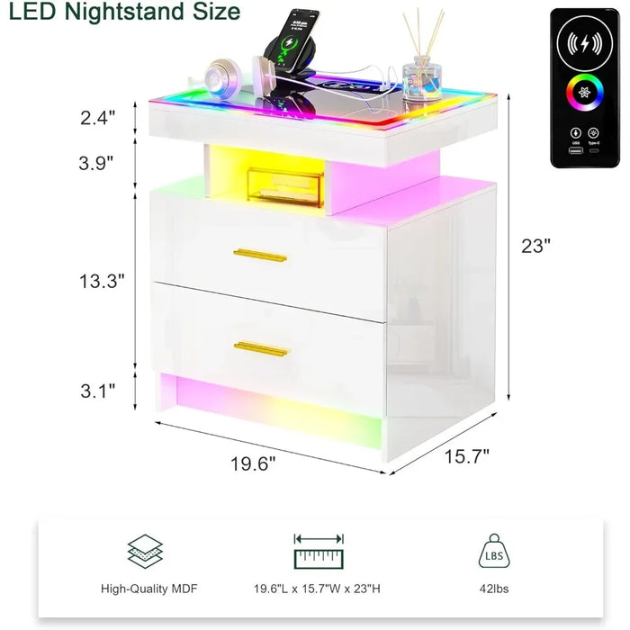 Furniture High Gloss Smart Night Stand With Drawer and RGB Dynamic Lighting Bedside Table Room Modern Bedside Tables for Bedroom