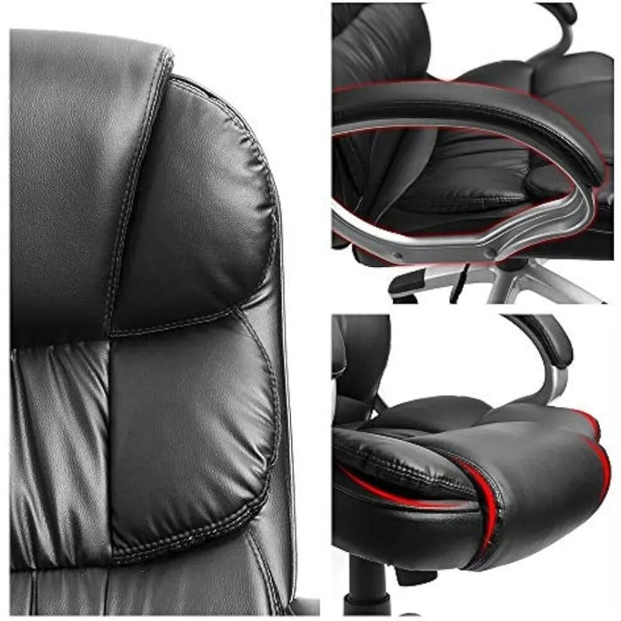 Leather High Back Office Chair Ergonomic Swivel Computer Desk Chair Lumbar Support Soft Cushioned Padded Arms, Computer Chair