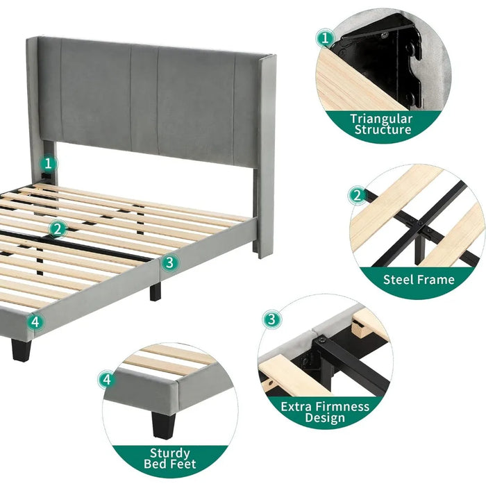 YITAHOME Upholstered Wingback Platform Bed with Headboard, Bed Frame with Wood Slat, No Box Spring Needed