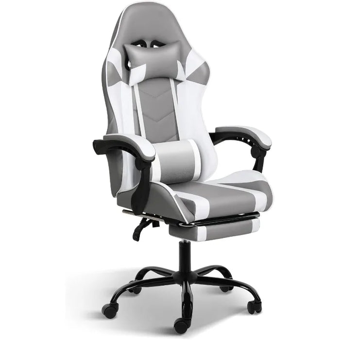 White Gaming Chair with Footrest, Big and Tall Gamer Chair, Racing Style Adjustable Swivel Office Chair, ErgonomicGame Chairs