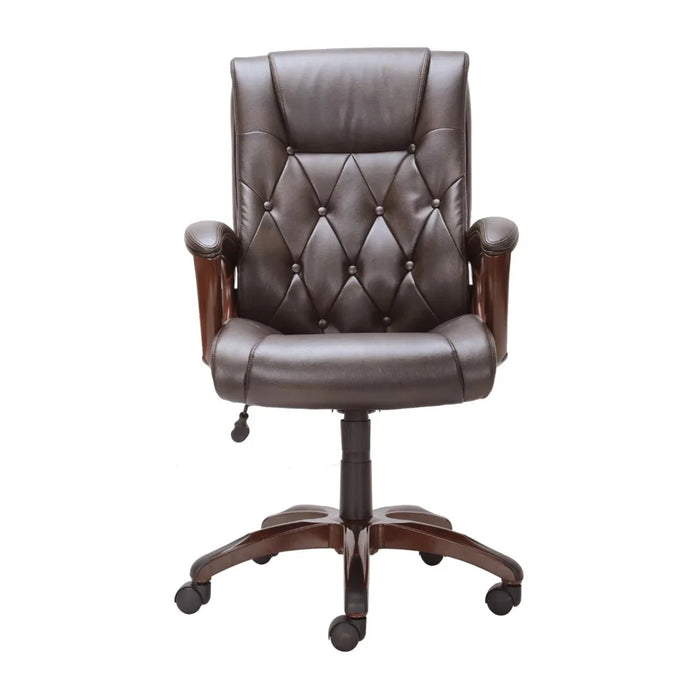 Executive, Mid-Back Manager's Office Chair with Arms, Brown Bonded Leather,25" X 29" X 30.25" To 43.25"