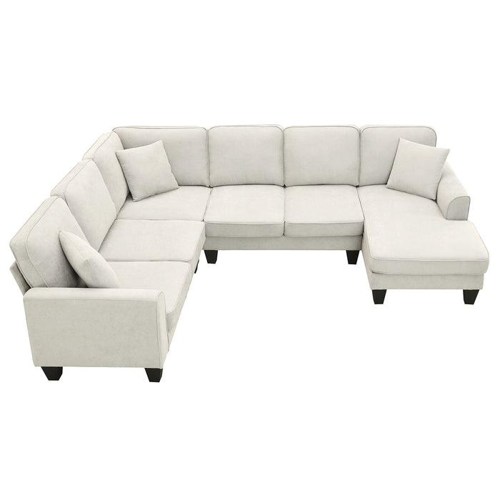 Modern U Shape Sectional Sofa, 7 Seat Fabric Sectional Sofa Set with 3 Pillows Included