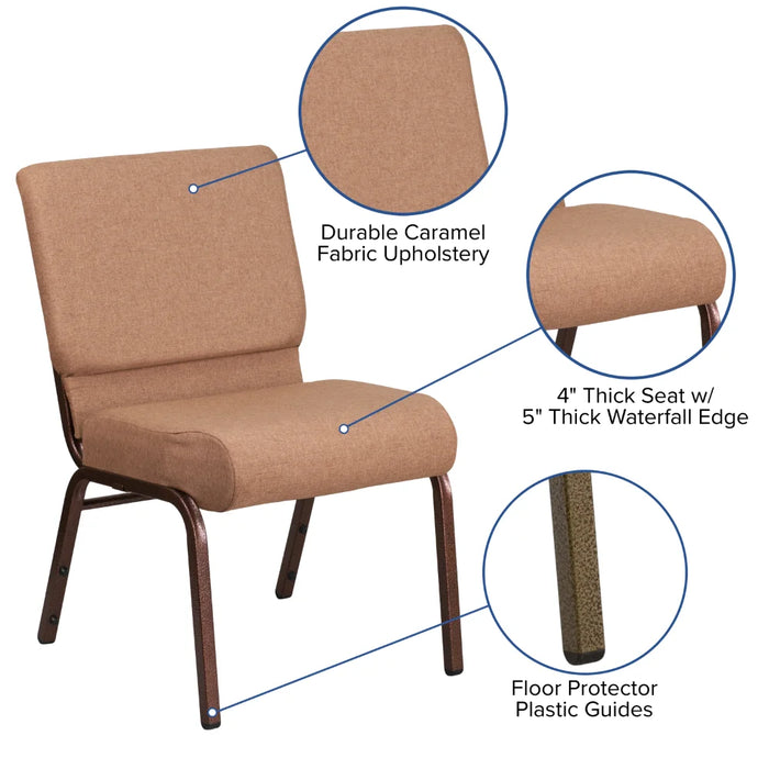 HERCULES Series 21''W Stacking Church Chair In Caramel Fabric - Copper Vein Frame Restaurant  Nordic Furniture