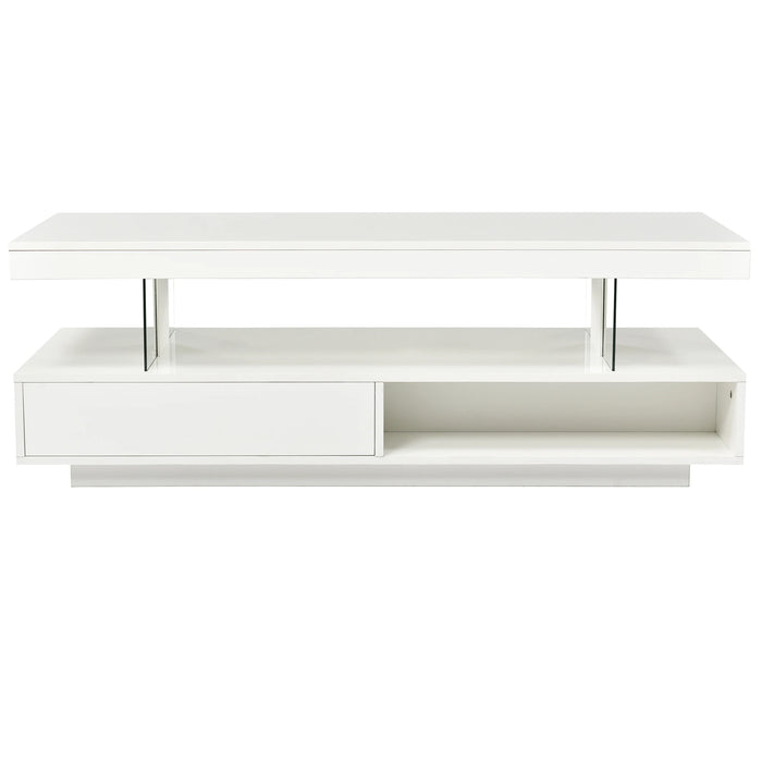 LED Coffee Table with Storage, Modern Center Table with 2 Drawers and Display Shelves, Accent Furniture with LED Lights