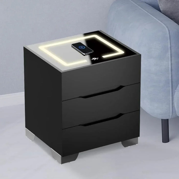 Nightstands Bedside Table with LED Lights, Charging Station and Smart Occupancy Sensor with Drawers for Bedroom Furniture